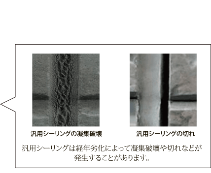 汎用シーリングの凝集破壊 汎用シーリングの切れ